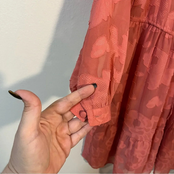 Lauren Conrad Floral Button Front Long Sleeve Dress Sheet Appliqué Size Medium - Picture 3 of 7